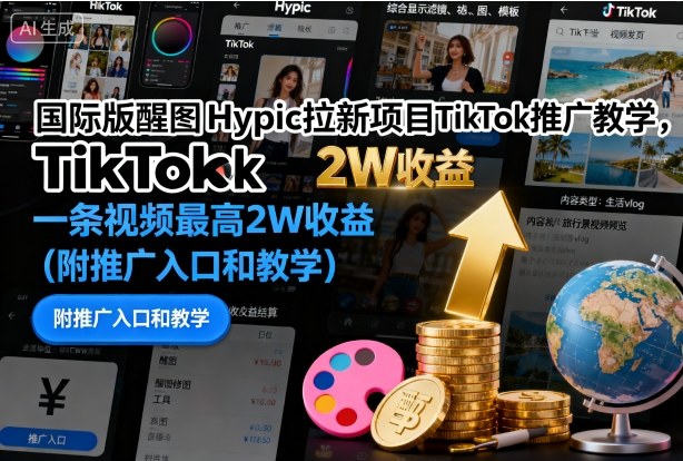 国际版醒图Hypic拉新项目TikTok推广教学，一条视频最高2W收益（附推广入口和教学）-玩备项目资源网