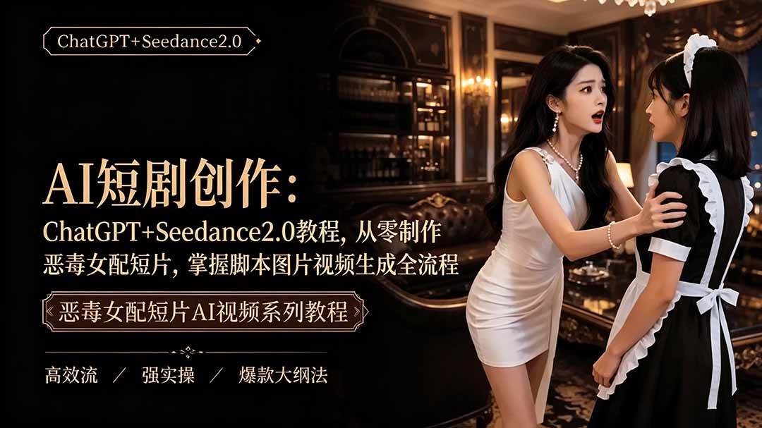 （19545期）AI短剧创作：ChatGPT+Seedance2.0教程，从零制作恶毒女配短片，掌握脚本图片视频生成全流程-玩备项目资源网