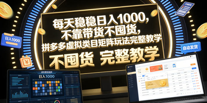 每天稳稳日入1000,不靠带货不囤货,拼多多虚拟类目矩阵玩法完整教学【揭秘】-玩备项目资源网