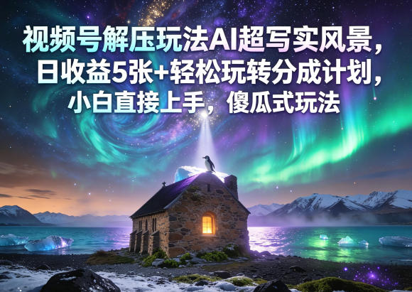 视频号解压玩法AI超写实风景,日收益5张+轻松玩转分成计划,小白直接上手,傻瓜式玩法-玩备项目资源网