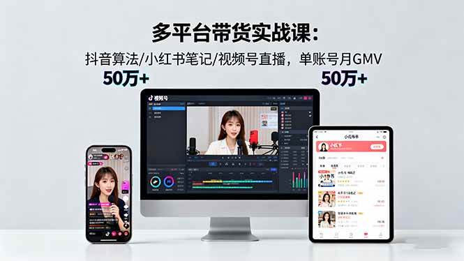 （16254期）多平台带货实战课18.0：抖音算法/小红书笔记/视频号直播，单账号月GMV50w+-玩备项目资源网
