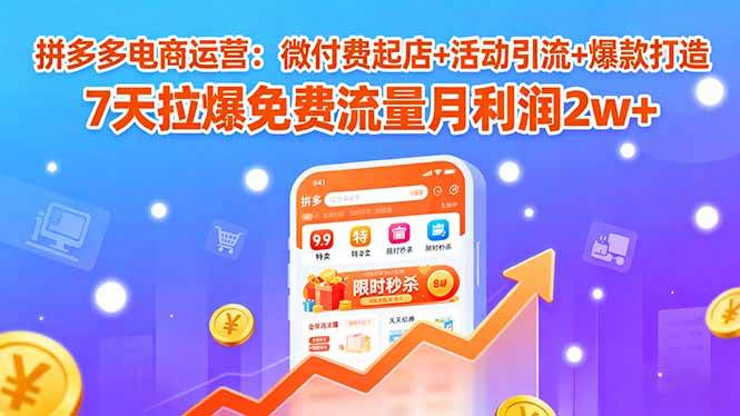 （15960期）拼多多电商运营：微付费起店+活动引流+爆款打造 7天拉爆免费流量月利润2w+-玩备项目资源网