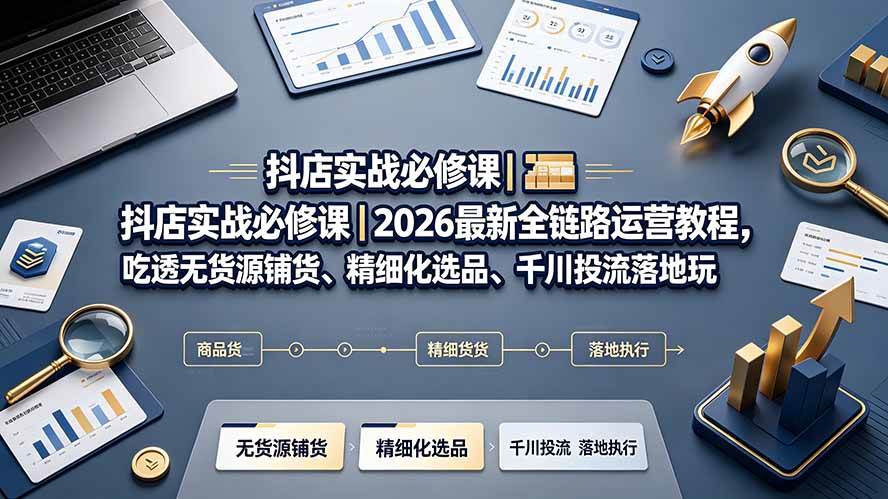 (19549期)抖店实战必修课|2026最新全链路运营教程,吃透无货源铺货、精细化选品、千川投流落地玩法-玩备项目资源网