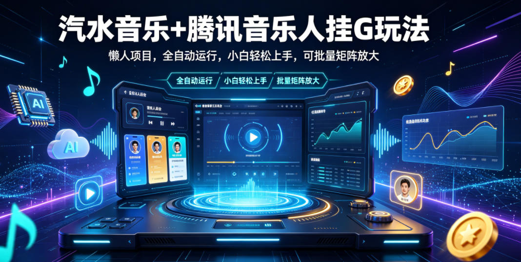 汽水音乐+腾讯音乐人挂G玩法,懒人项目,全自动运行,小白轻松上手,可批量矩阵放大【揭秘】-玩备项目资源网