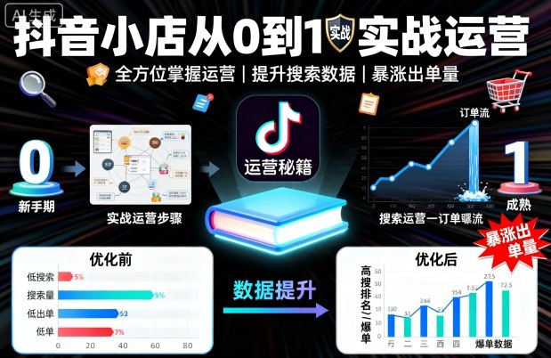 抖音小店从0到1实战运营，帮你全方位掌握小店运营，提升搜索数据与出单量-玩备项目资源网