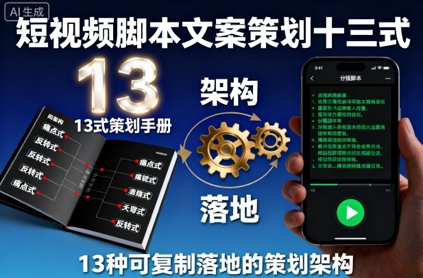 短视频脚本文案策划十三式，13种可复制落地的策划架构-玩备项目资源网