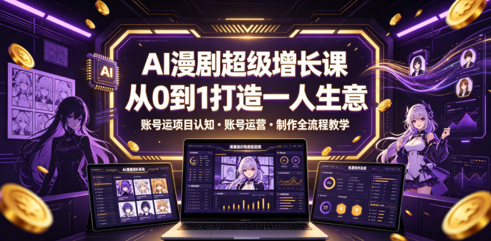 AI漫剧超级增长课，从0到1打造一人生意，项目认知・账号运营・制作全流程教学-玩备项目资源网