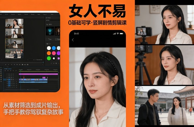 0基础可学！《女人不易》竖屏剧情剪辑课，从素材筛选到成片输出，手把手教你驾驭复杂故事-玩备项目资源网