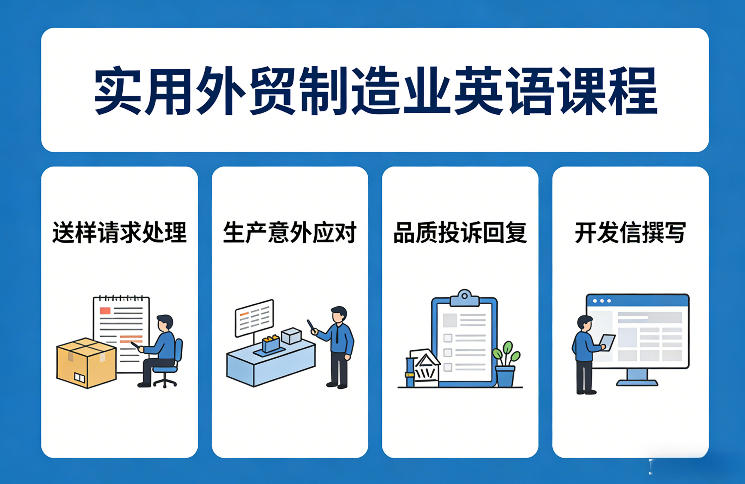 实用外贸制造业英语课程，教你专业处理送样请求、应对生产意外、回复品质投诉、撰写开发信等-玩备项目资源网