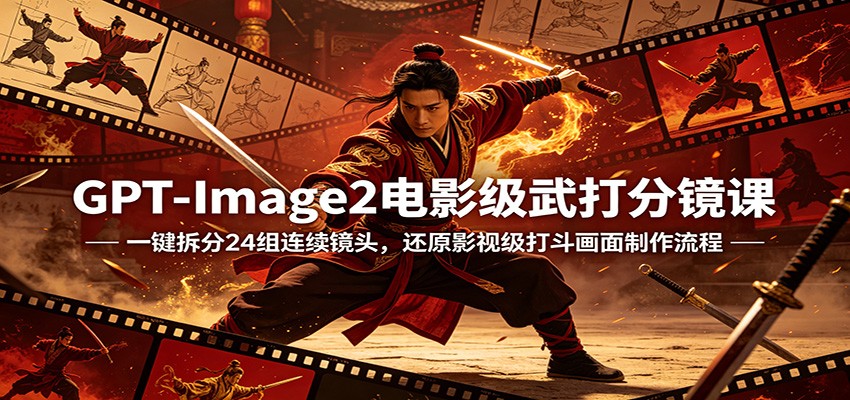 GPT-Image2电影级武打分镜课：一键拆分24组连续镜头，还原影视级打斗画面制作流程-玩备项目资源网