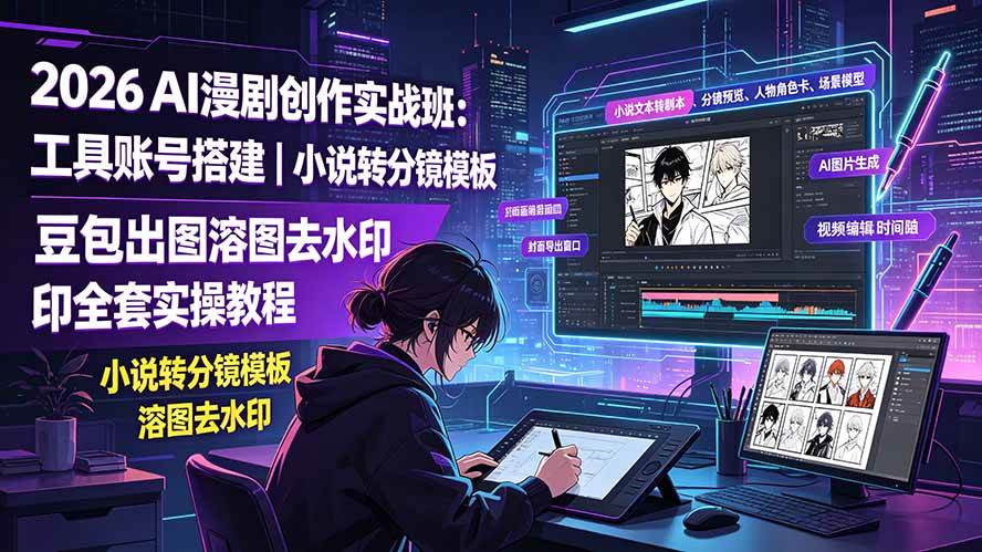 (19433期)2026AI漫剧创作实战班:工具账号搭建|小说转分镜模板|豆包出图溶图去水印全套实操教程-玩备项目资源网