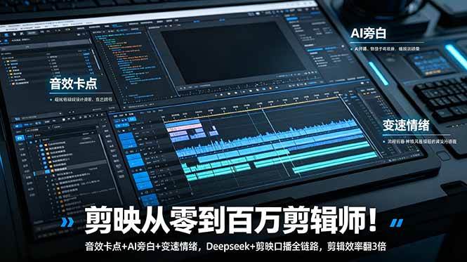 (18867期)剪映从零到百万剪辑师!音效卡点+AI旁白+变速情绪,Deepseek+剪映口播全链路,剪辑效率翻3倍-玩备项目资源网