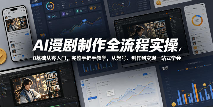 AI漫剧制作全流程实操，0基础从零入门，完整手把手教学，从起号、制作到变现一站式学会-玩备项目资源网