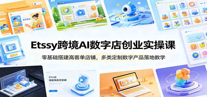 Etsy跨境AI数字店创业实操课：零基础搭建高客单店铺，多类定制数字产品落地教学-玩备项目资源网