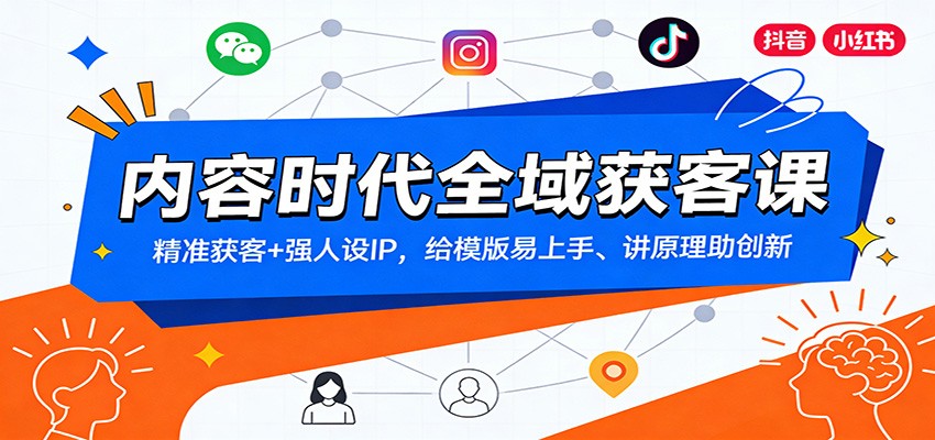 内容时代全域获客课：精准获客+强人设IP，给模版易上手、讲原理助创新-玩备项目资源网