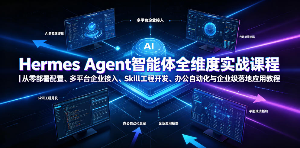 Hermes Agent智能体全维度实战课程｜从零部署配置、多平台企业接入、Skill工程开发、办公自动化与企业级落地应用教程-玩备项目资源网