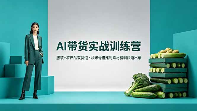 （18355期）AI带货实战训练营，服装+农产品双赛道，从账号搭建到素材剪辑快速出单-玩备项目资源网