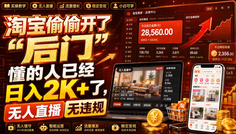 淘宝偷偷开了“后门”，懂的人已经日入2K+了，无人直播无违规，一台电脑=一家24小时营业的线上门店【揭秘】-玩备项目资源网