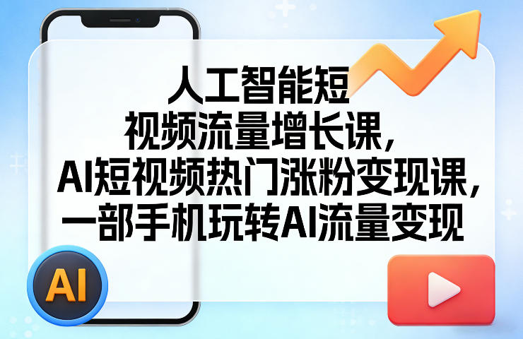 人工智能短视频流量增长课，AI短视频热门涨粉变现课，一部手机玩转AI流量变现-玩备项目资源网