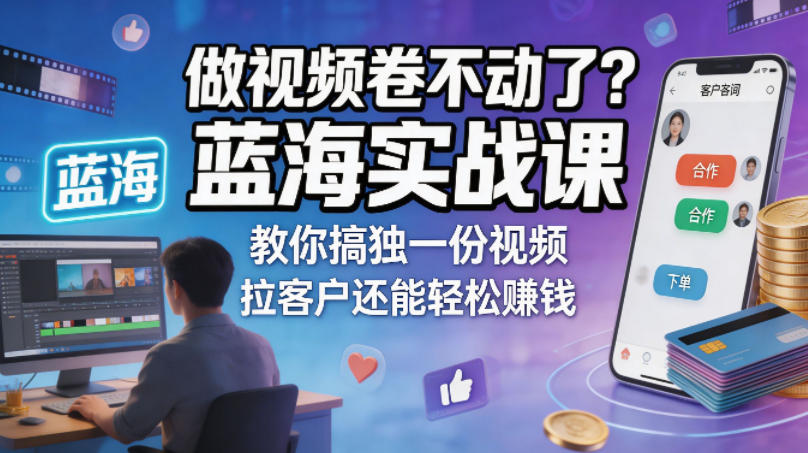 做视频卷不动了？蓝海实战课教你搞独一份视频，拉客户还能轻松賺钱！【原创双语字幕】-玩备项目资源网
