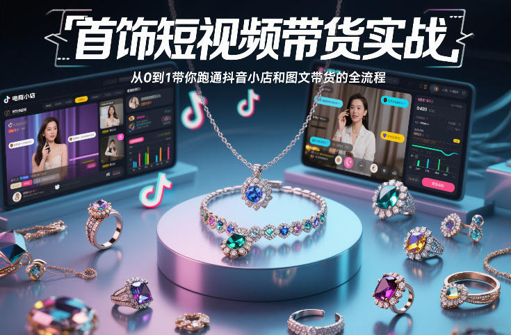 首饰短视频带货实战，从0到1带你跑通抖音小店和图文带货的全流程-玩备项目资源网