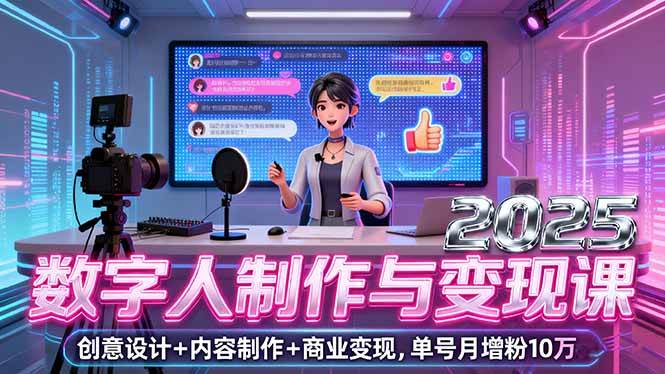 （16032期）2025数字人制作与变现课，创意设计+内容制作+商业变现，单号月增粉10万+-玩备项目资源网