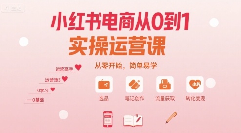 小红书电商从0到1实操运营课，从零开始，简单易学-玩备项目资源网