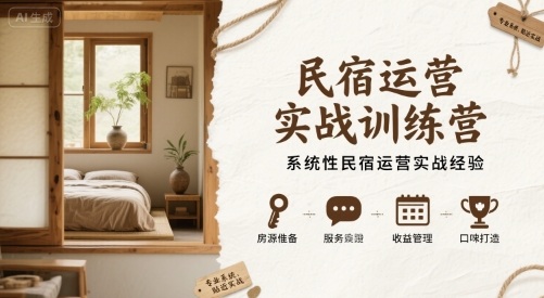 民宿运营实战训练营，系统性民宿运营实战经验-玩备项目资源网