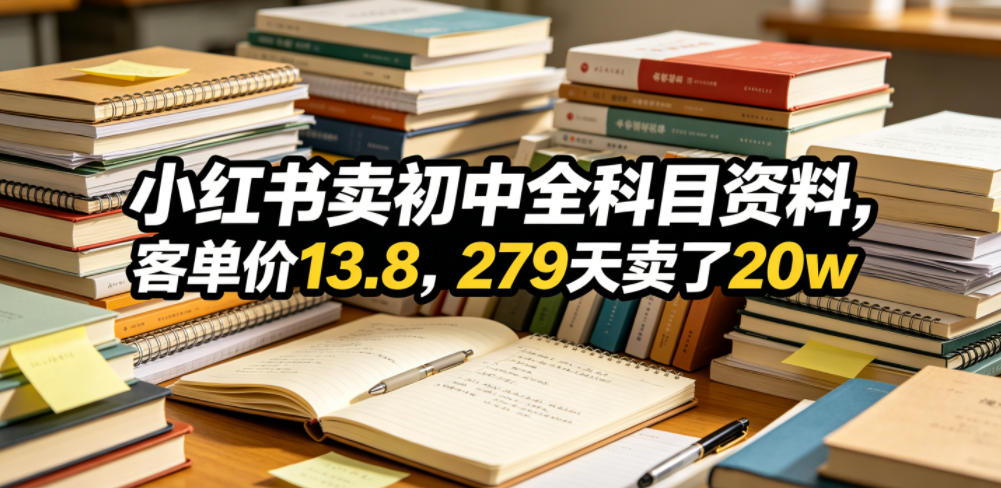 小红书卖初中全科目资料，客单价13.8，279天卖了20w-玩备项目资源网