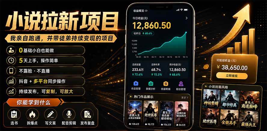 (19379期)抖音及多平台小说拉新项目:我亲自跑通并持续带徒弟实操|0基础小白5天上手快速变现-玩备项目资源网